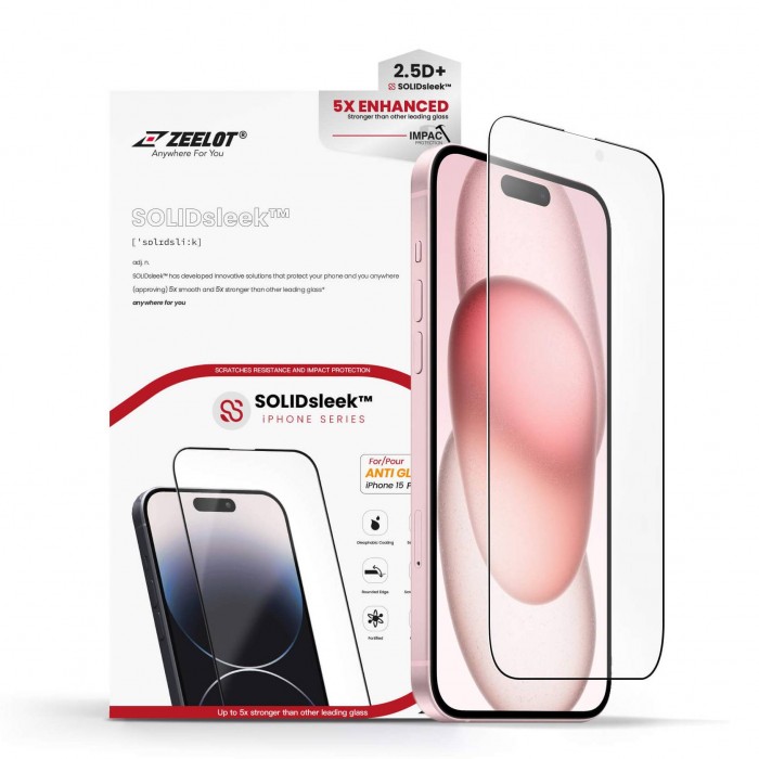 Kính Cường Lực iPhone 15 Zeelot SolidSleek 2.5D Anti-Glare